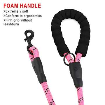 Rope Dog Leash 6ft Long,Traffic Padded Two Handle,Heavy Duty,Reflective Double Handles Lead for Control Safety Training,Leashes for Large Dogs or Medium Dogs,Dual Handles Leads(Pink)