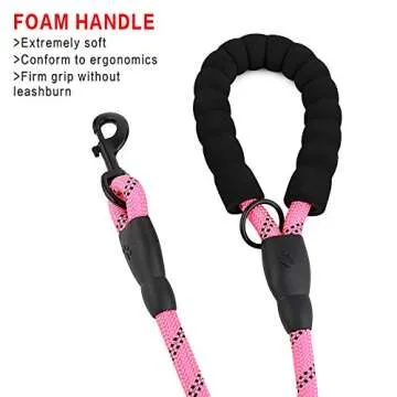 Rope Dog Leash 6ft Long,Traffic Padded Two Handle,Heavy Duty,Reflective Double Handles Lead for Control Safety Training,Leashes for Large Dogs or Medium Dogs,Dual Handles Leads(Pink)