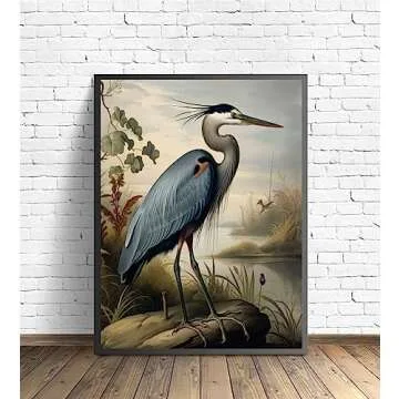 Blue Heron Poster Art Print - Retro Vintage Bird Wall Decor