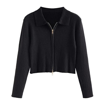 ZAFUL Women's Stylish Cropped Zip Cardigan for Casual Wear