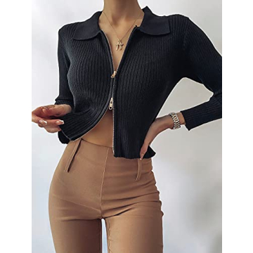 ZAFUL Women's Stylish Cropped Zip Cardigan for Casual Wear
