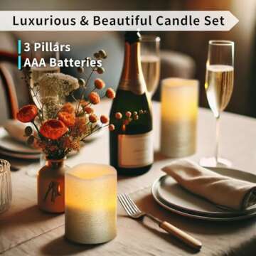 FURORA LIGHTING Gold Ombre Real Wax LED Pillar Candles Pack of 3, Slow-Crafted Glitter Flameless Can...