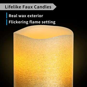FURORA LIGHTING Gold Ombre Real Wax LED Pillar Candles Pack of 3, Slow-Crafted Glitter Flameless Candles with 5/19 Timer for Home Décor, Battery Included