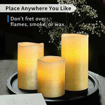 FURORA LIGHTING Gold Ombre Real Wax LED Pillar Candles Pack of 3, Slow-Crafted Glitter Flameless Candles with 5/19 Timer for Home Décor, Battery Included