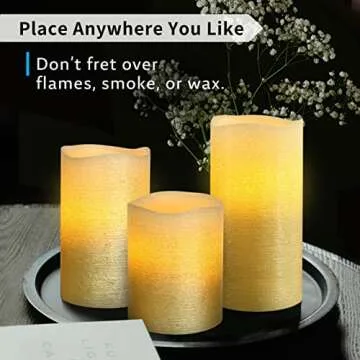 FURORA LIGHTING Gold Ombre Real Wax LED Pillar Candles Pack of 3, Slow-Crafted Glitter Flameless Candles with 5/19 Timer for Home Décor, Battery Included