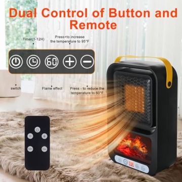 Small Space Heater for Indoor Use 700W Portable Electric Fireplace Heater Realistic 3D Flame Mini Room 110V Plug in Heater with Thermostat PTC for Desk Bedroom Bathroom Office