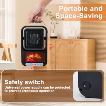 Small Space Heater for Indoor Use 700W Portable Electric Fireplace Heater Realistic 3D Flame Mini Room 110V Plug in Heater with Thermostat PTC for Desk Bedroom Bathroom Office
