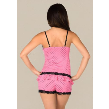 Chic Hot Pink Polka Dot Pajama Set for Women