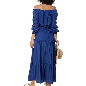 Women's Long Sleeve Bohemian Solid Maxi Dress for Casual (US, Alpha, Large, Regular, Regular, Navy B...