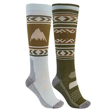 Burton Womens Performance Lightweight Sock 2Pk, Martini Olive/Ether Blue, Small/Medium