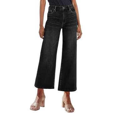 Genleck Women's Wide Leg Jeans – Trendy Cropped Loose Jeans High Waisted Stretchy Capri Denim Pant...