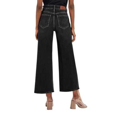 Genleck Women's Wide Leg Jeans – Trendy Cropped Loose Jeans High Waisted Stretchy Capri Denim Pants Baggy Trousers 2024(Black, 2)