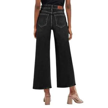 Genleck Women's Wide Leg Jeans – Trendy Cropped Loose Jeans High Waisted Stretchy Capri Denim Pants Baggy Trousers 2024(Black, 2)