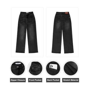 Genleck Women's Wide Leg Jeans – Trendy Cropped Loose Jeans High Waisted Stretchy Capri Denim Pants Baggy Trousers 2024(Black, 2)