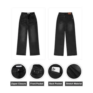 Genleck Women's Wide Leg Jeans – Trendy Cropped Loose Jeans High Waisted Stretchy Capri Denim Pants Baggy Trousers 2024(Black, 2)