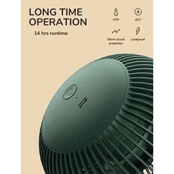 JISULIFE Clip on Baby Stroller Fan, 4000mAh Battery Operated, Portable Personal Small, Quiet & Narrow Slot Design, 4 Speeds, Max 14 Hrs, Ideal for Bed, Desk, Car Seat - Dark Green