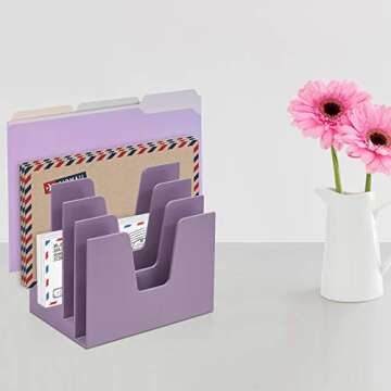 Acrimet 5 Section Incline File Sorter Organizer, Mail, Folder, Letter Desk Organizer, Rack for Office Organization Desktop (Plastic) (Solid Purple Color)