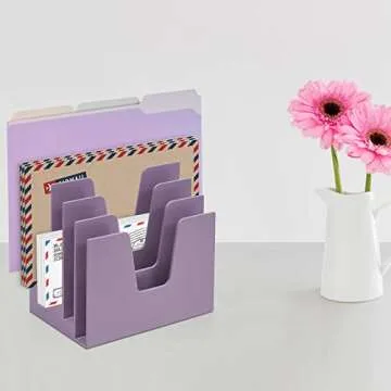Acrimet 5 Section Incline File Sorter Organizer, Mail, Folder, Letter Desk Organizer, Rack for Office Organization Desktop (Plastic) (Solid Purple Color)