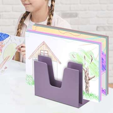 Acrimet 5 Section Incline File Sorter Organizer, Mail, Folder, Letter Desk Organizer, Rack for Office Organization Desktop (Plastic) (Solid Purple Color)