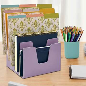 Acrimet 5 Section Incline File Sorter Organizer, Mail, Folder, Letter Desk Organizer, Rack for Office Organization Desktop (Plastic) (Solid Purple Color)