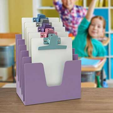 Acrimet 5 Section Incline File Sorter Organizer, Mail, Folder, Letter Desk Organizer, Rack for Office Organization Desktop (Plastic) (Solid Purple Color)