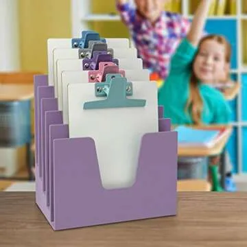 Acrimet 5 Section Incline File Sorter Organizer, Mail, Folder, Letter Desk Organizer, Rack for Office Organization Desktop (Plastic) (Solid Purple Color)