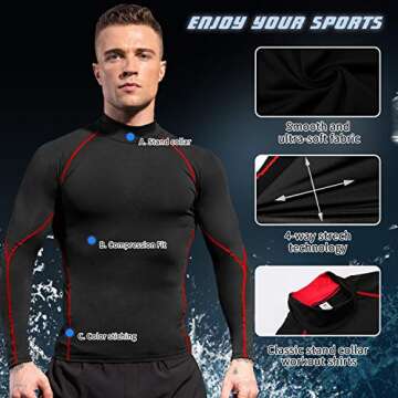 Men's Compression Shirts Long Sleeve Athletic Workout Tops Gym Undershirts Active Sports Baselayers ...