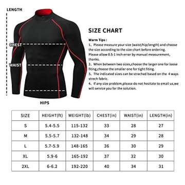 Men's Compression Shirts Long Sleeve Athletic Workout Tops Gym Undershirts Active Sports Baselayers B Red