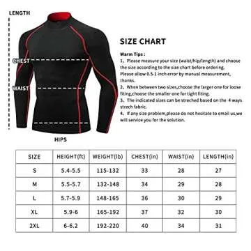 Men's Compression Shirts Long Sleeve Athletic Workout Tops Gym Undershirts Active Sports Baselayers B Red