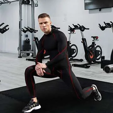 Men's Compression Shirts Long Sleeve Athletic Workout Tops Gym Undershirts Active Sports Baselayers B Red
