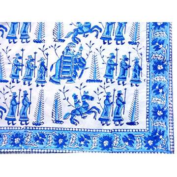 Rastogi Handicrafts Hand Block 100% Cotton Indian Style Theme Dining Table Mats and Napkins Set of 6 Place-mats Runners (Blue 6)