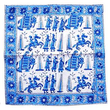 Rastogi Handicrafts Hand Block 100% Cotton Indian Style Theme Dining Table Mats and Napkins Set of 6 Place-mats Runners (Blue 6)