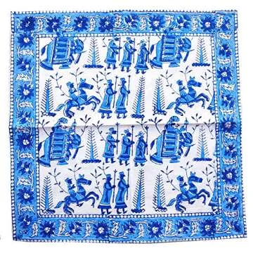 Rastogi Handicrafts Hand Block 100% Cotton Indian Style Theme Dining Table Mats and Napkins Set of 6 Place-mats Runners (Blue 6)