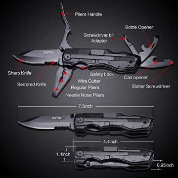 Multitool Pocket Knife for Men, Tactical Folding Multi Tool, Multipurpose Utility Plier Set, Valenti...