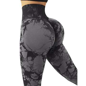 SUUKSESS Scrunch Butt Lifting Seamless Leggings for Women Booty High Waisted Workout Yoga Pants (Black Tie Dye, L)