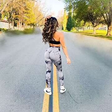 SUUKSESS Scrunch Butt Lifting Seamless Leggings for Women Booty High Waisted Workout Yoga Pants (Black Tie Dye, L)