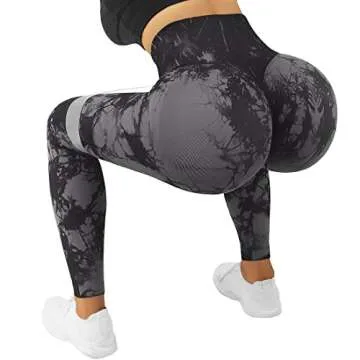 SUUKSESS Scrunch Butt Lifting Seamless Leggings for Women Booty High Waisted Workout Yoga Pants (Black Tie Dye, L)