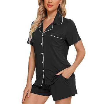 Pjmlifecoco Women Pajamas Set Soft Button Down Sleepwear Short Sleeve Pjs Set Loungewear with Pocket...