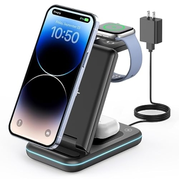 GEEKERA 3 in 1 Wireless Charging Station, Foldable Wireless Charger Stand for Multiple Apple Devices...