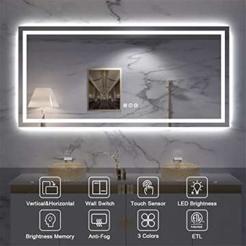 Amorho 60" x 28" LED Bathroom Mirror - Dimmable Anti-Fog Lighting