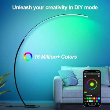 RGB Floor Lamp with 3 Color Temperatures, Ultra Bright 1800LM Smart Arc LED Floor Lamp with Remote Control, Music Sync, Scene Modes, Modern Standing Tall Lamp for Bedroom Living Room Gaming Rooms
