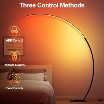 RGB Floor Lamp with 3 Color Temperatures, Ultra Bright 1800LM Smart Arc LED Floor Lamp with Remote Control, Music Sync, Scene Modes, Modern Standing Tall Lamp for Bedroom Living Room Gaming Rooms