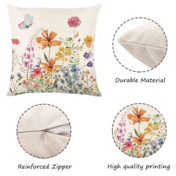 ONFAON Spring Decorations for Home - Spring Pillow Covers 18x18, Outdoor Pillow Covers Spring Farmhouse Throw Pillow Cover Garden Linen Cushion Case for Home Decor