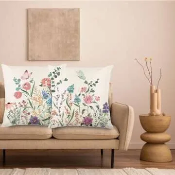 ONFAON Spring Decorations for Home - Spring Pillow Covers 18x18, Outdoor Pillow Covers Spring Farmhouse Throw Pillow Cover Garden Linen Cushion Case for Home Decor