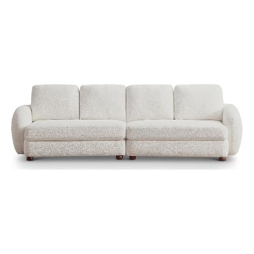 Luxury 4 Seater Mid-Century Modern Boucle Cream Sofa Couch by Ashcroft