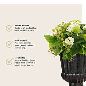 Haute Decor Artificial Hydrangea Urn Planter and Pot Filler with Adjustable Height, Maintenance-Free...