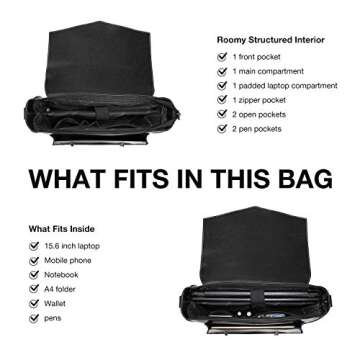 ECOSUSI Backpack for Women Briefcase Messenger Laptop Bag Vegan Leather Satchel Work Bags Fits 15.6 inch Laptops, Black