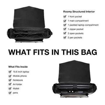 ECOSUSI Backpack for Women Briefcase Messenger Laptop Bag Vegan Leather Satchel Work Bags Fits 15.6 inch Laptops, Black