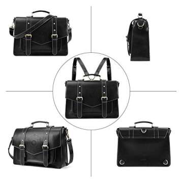 ECOSUSI Backpack for Women Briefcase Messenger Laptop Bag Vegan Leather Satchel Work Bags Fits 15.6 inch Laptops, Black