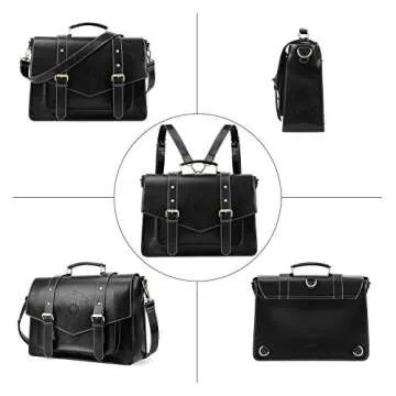 ECOSUSI Backpack for Women Briefcase Messenger Laptop Bag Vegan Leather Satchel Work Bags Fits 15.6 inch Laptops, Black
